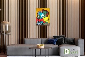 Mur liteaux bois acoustique naturel moderne 